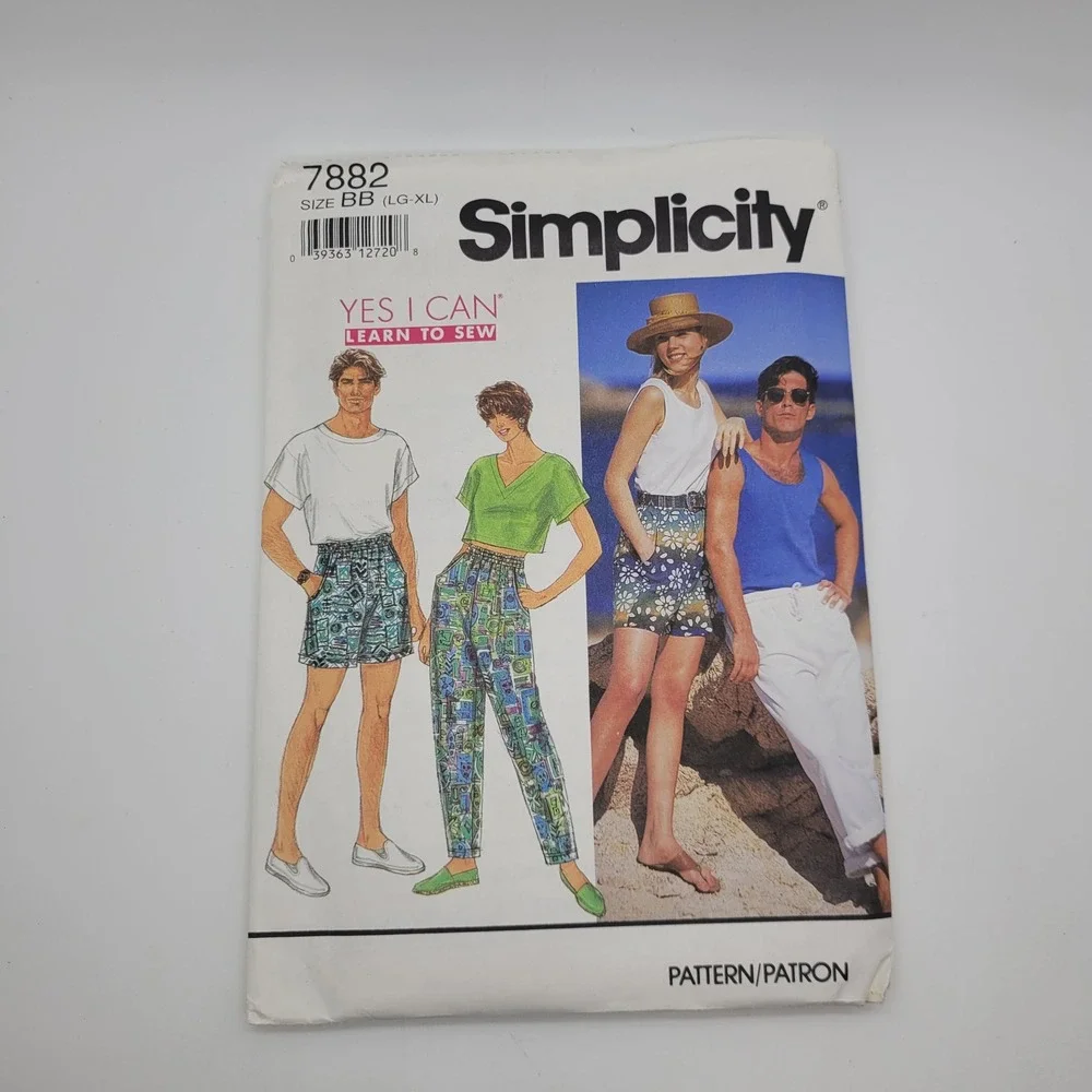 Vintage Simplicity 7882 Sewing Pattern Unisex Pants Shorts Size LG-XL Uncut 1992
